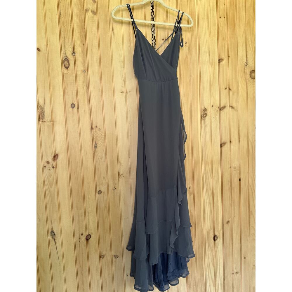 NWT Lulus In Love Forever Granite Blue Lace-Up High-Low Maxi Dress Party Sz M - Picture 2 of 12
